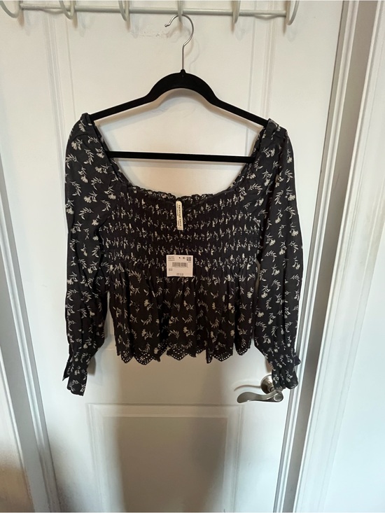 American Eagle Outfitters Tops - American Eagle Outfitters Black Floral Smocked Off-Shoulder Top